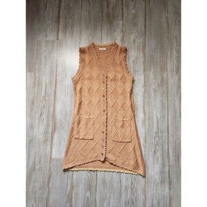 Anthropologie Easel Knit Button Up Sleeveless Sweater Dress Peachy Tan Sz S/M